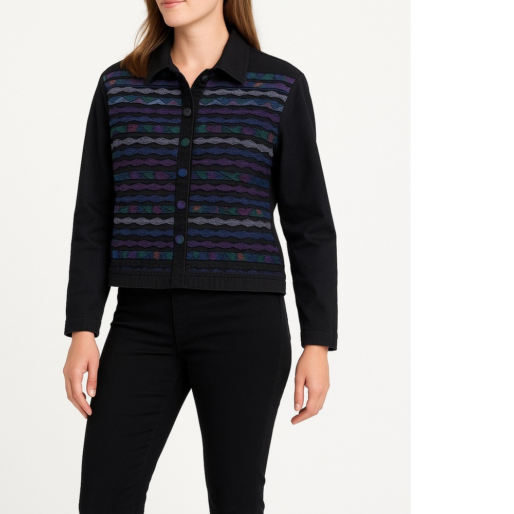 Halsey Collection Womens Boho Artwear Cotton Jacket Multicolor Button Front Sz S